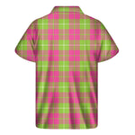 Pink Green And White Tartan Print Men's Short Sleeve Shirt