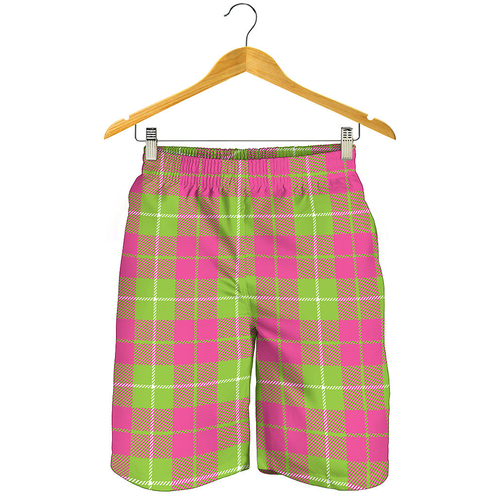 Pink Green And White Tartan Print Men's Shorts