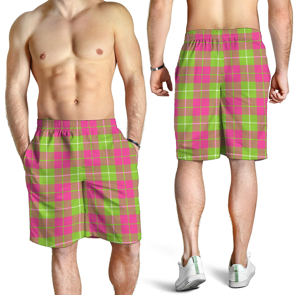 Pink Green And White Tartan Print Men's Shorts
