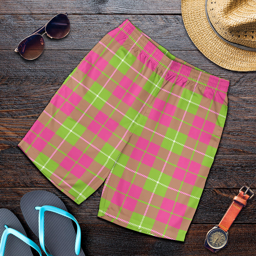 Pink Green And White Tartan Print Men's Shorts
