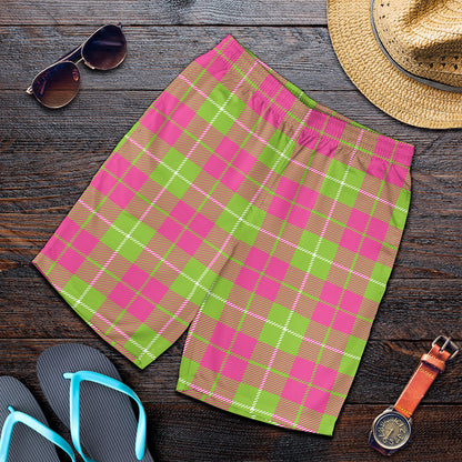 Pink Green And White Tartan Print Men's Shorts