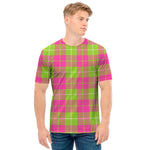 Pink Green And White Tartan Print Men's T-Shirt