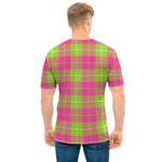 Pink Green And White Tartan Print Men's T-Shirt