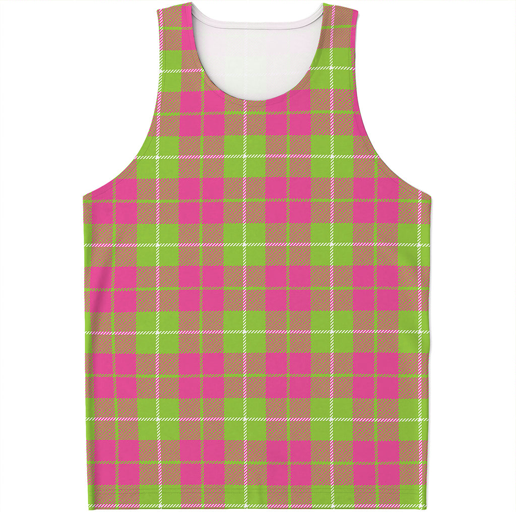 Pink Green And White Tartan Print Men's Tank Top