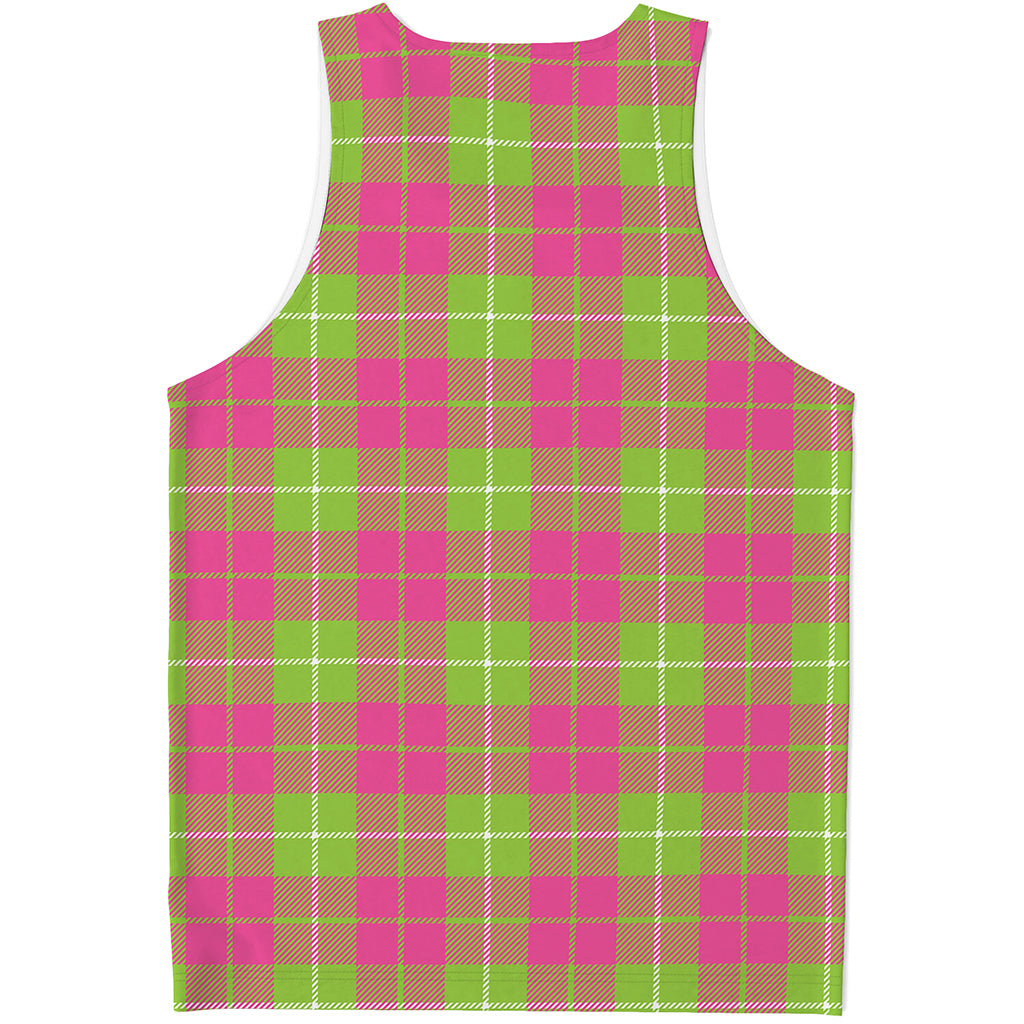 Pink Green And White Tartan Print Men's Tank Top