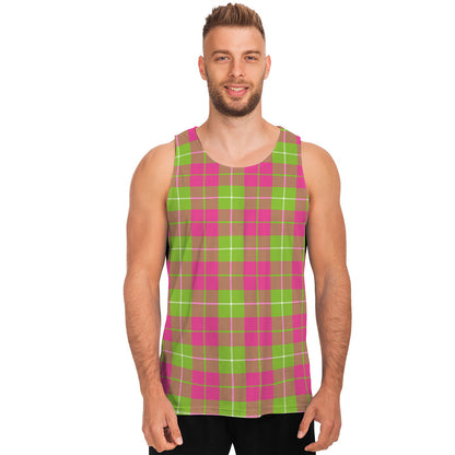 Pink Green And White Tartan Print Men's Tank Top