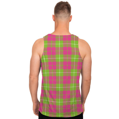 Pink Green And White Tartan Print Men's Tank Top