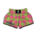 Pink Green And White Tartan Print Muay Thai Boxing Shorts