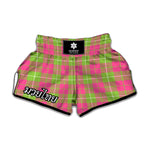 Pink Green And White Tartan Print Muay Thai Boxing Shorts