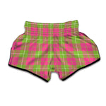 Pink Green And White Tartan Print Muay Thai Boxing Shorts