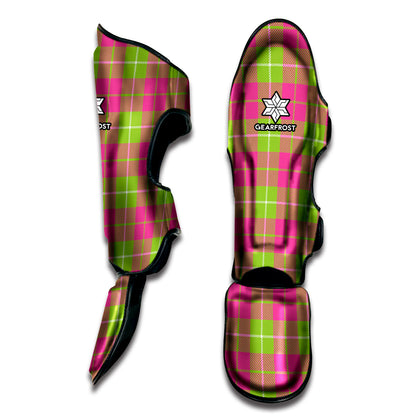 Pink Green And White Tartan Print Muay Thai Shin Guard