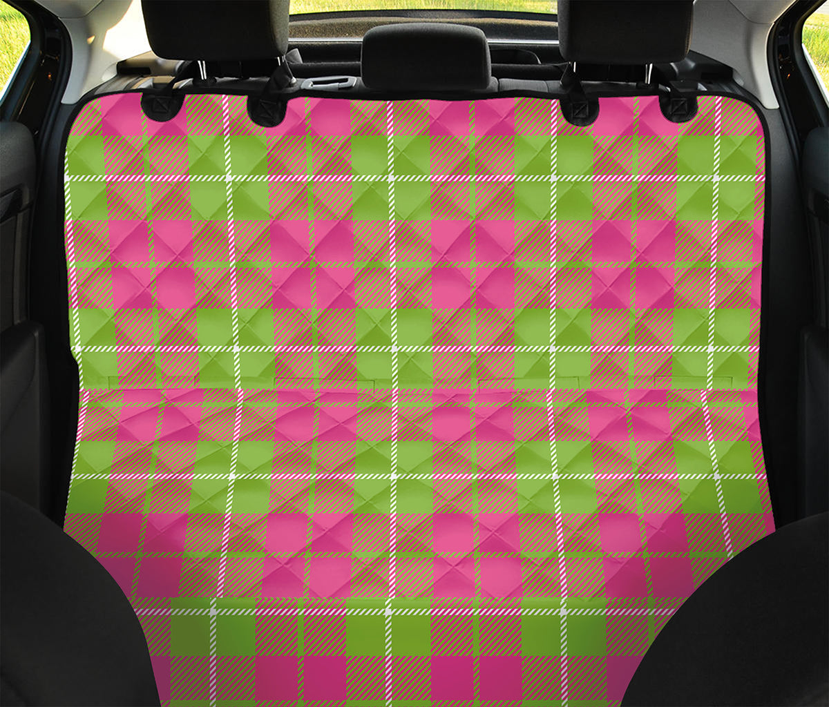 Pink Green And White Tartan Print Pet Car Back Seat Cover