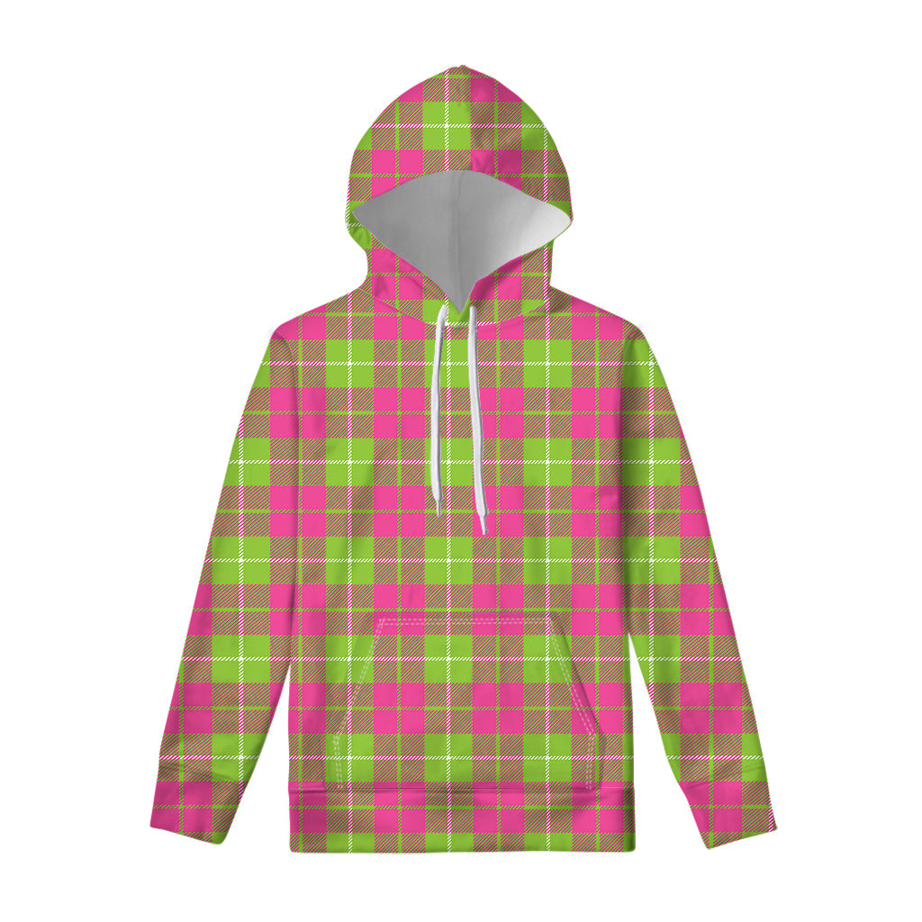 Pink Green And White Tartan Print Pullover Hoodie