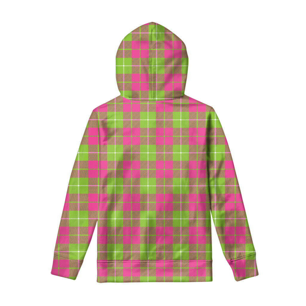 Pink Green And White Tartan Print Pullover Hoodie