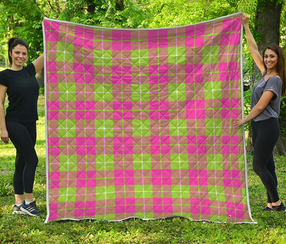 Pink Green And White Tartan Print Quilt