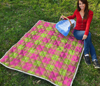 Pink Green And White Tartan Print Quilt