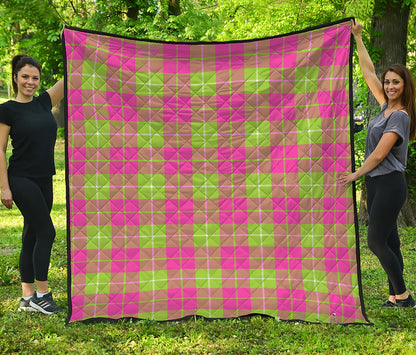 Pink Green And White Tartan Print Quilt