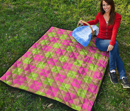 Pink Green And White Tartan Print Quilt