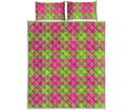 Pink Green And White Tartan Print Quilt Bed Set