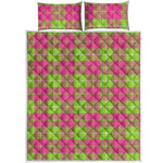 Pink Green And White Tartan Print Quilt Bed Set