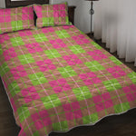 Pink Green And White Tartan Print Quilt Bed Set