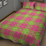 Pink Green And White Tartan Print Quilt Bed Set