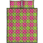 Pink Green And White Tartan Print Quilt Bed Set