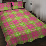 Pink Green And White Tartan Print Quilt Bed Set