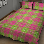 Pink Green And White Tartan Print Quilt Bed Set