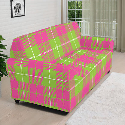 Pink Green And White Tartan Print Sofa Cover