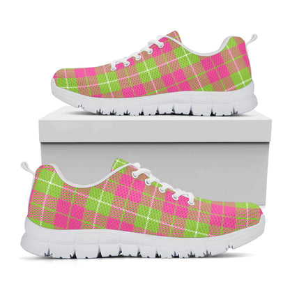 Pink Green And White Tartan Print White Sneakers