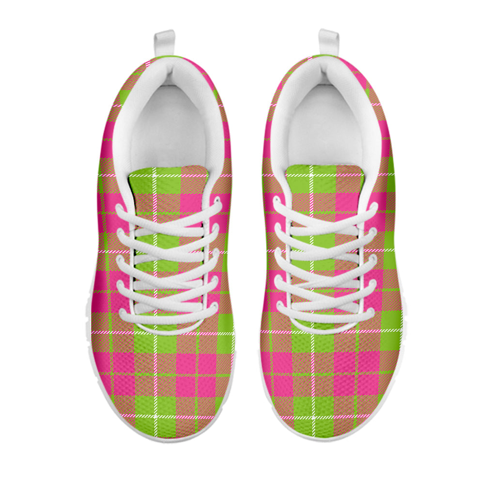Pink Green And White Tartan Print White Sneakers