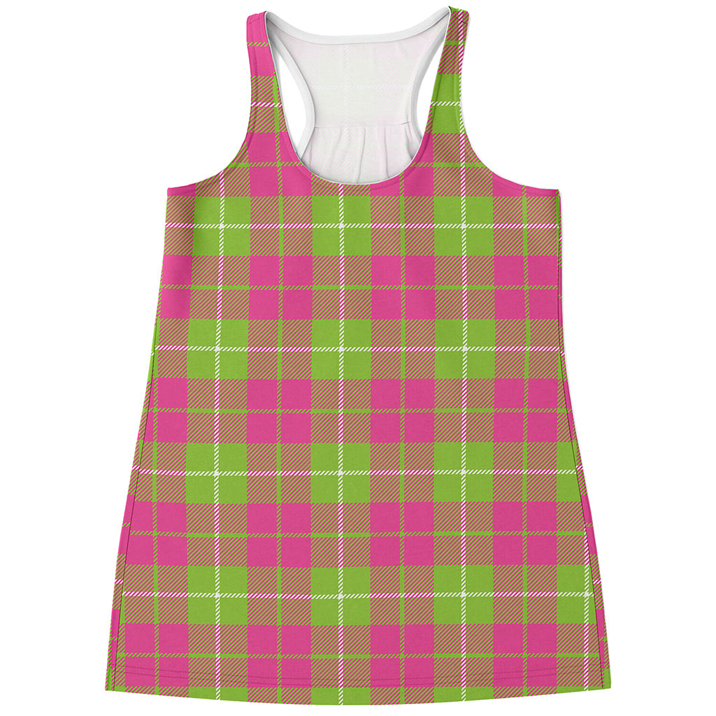 Pink Green And White Tartan Print Women's Racerback Tank Top
