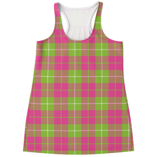 Pink Green And White Tartan Print Women's Racerback Tank Top