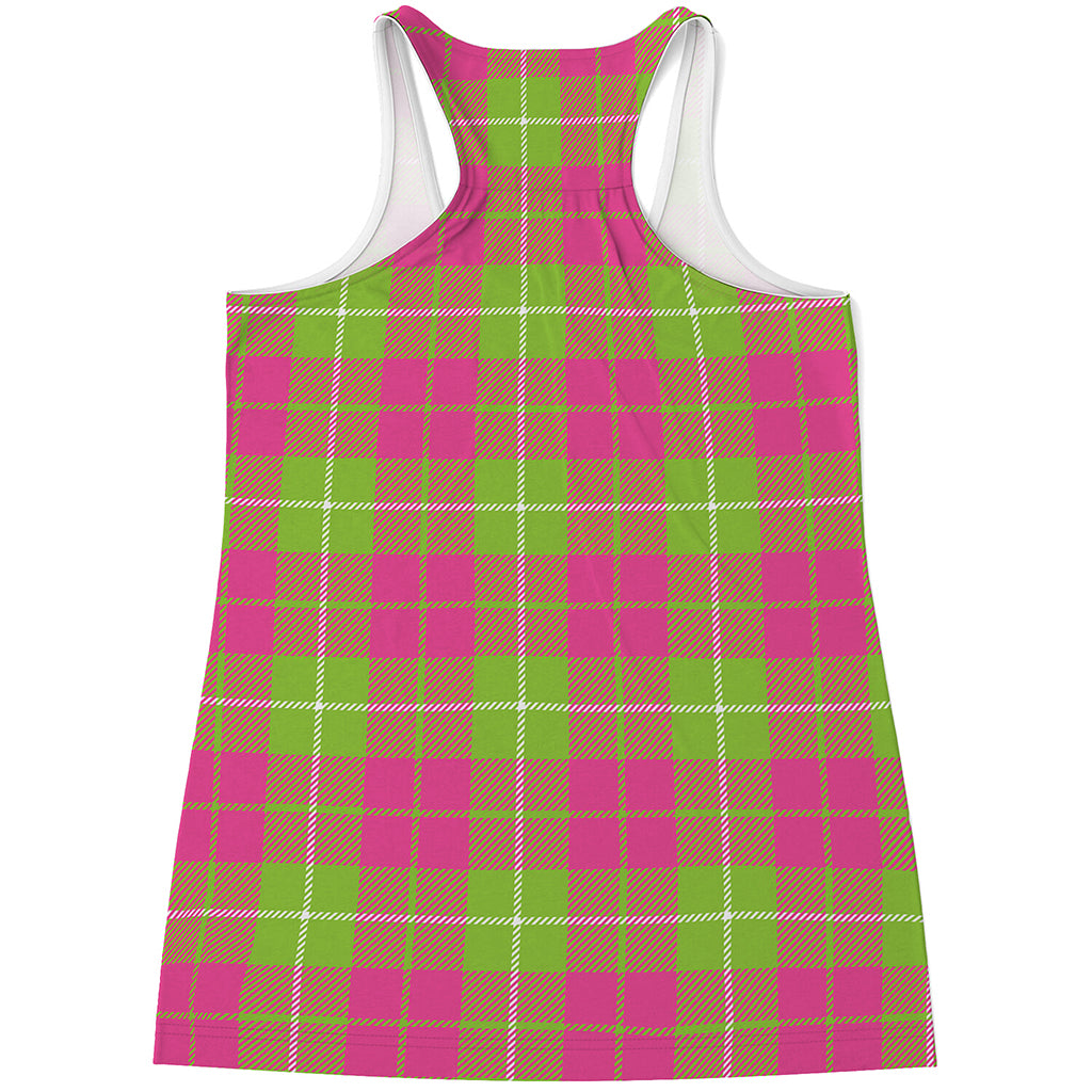 Pink Green And White Tartan Print Women's Racerback Tank Top