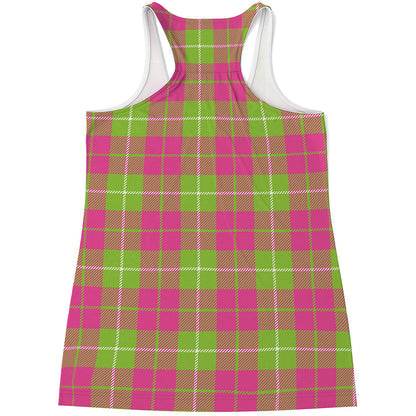 Pink Green And White Tartan Print Women's Racerback Tank Top