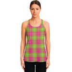 Pink Green And White Tartan Print Women's Racerback Tank Top