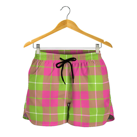Pink Green And White Tartan Print Women's Shorts