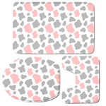 Pink Grey And White Cow Print 3 Piece Bath Mat Set