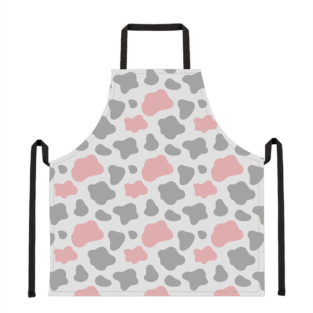 Pink Grey And White Cow Print Apron