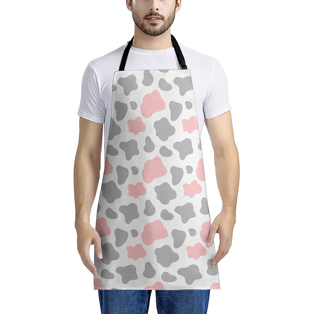 Pink Grey And White Cow Print Apron