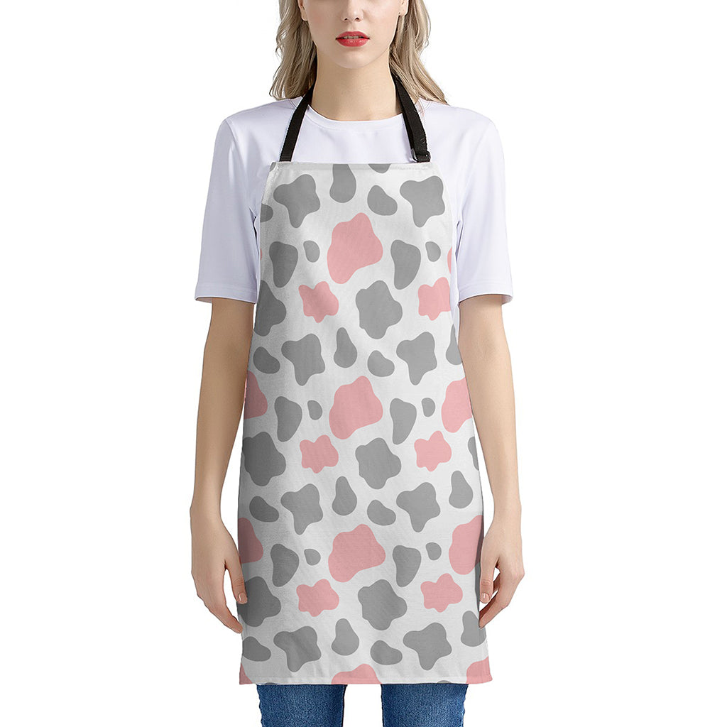 Pink Grey And White Cow Print Apron