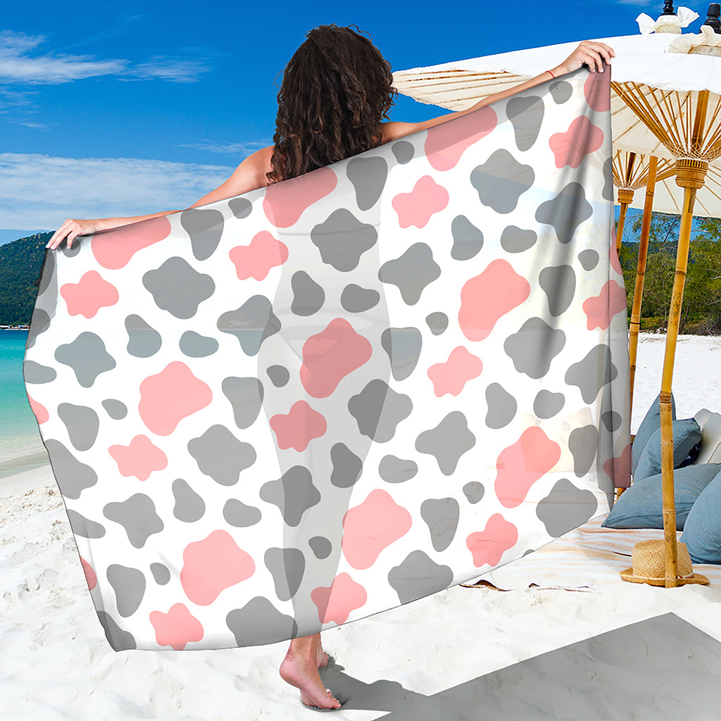 Pink Grey And White Cow Print Beach Sarong Wrap
