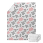 Pink Grey And White Cow Print Blanket