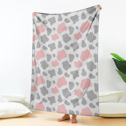 Pink Grey And White Cow Print Blanket
