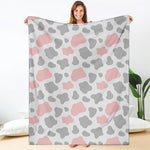 Pink Grey And White Cow Print Blanket