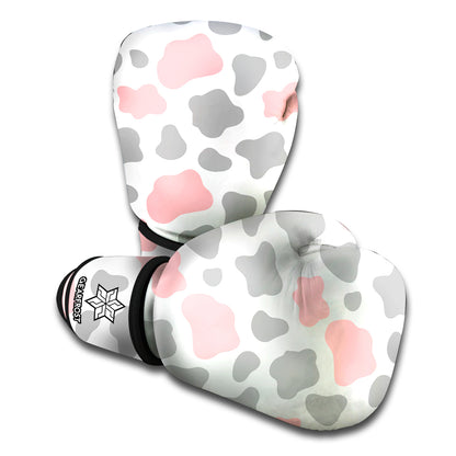 Pink Grey And White Cow Print Boxing Gloves