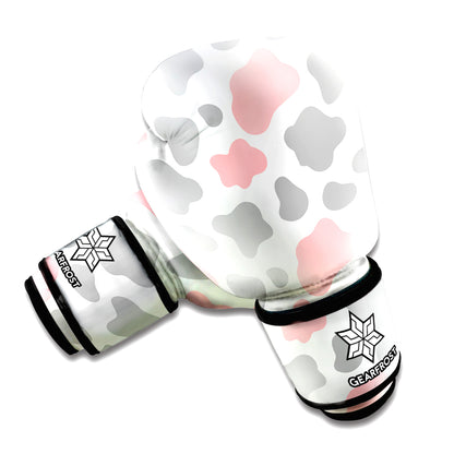 Pink Grey And White Cow Print Boxing Gloves