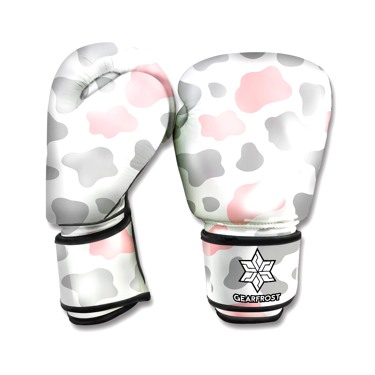 Pink Grey And White Cow Print Boxing Gloves