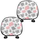 Pink Grey And White Cow Print Car Headrest Covers